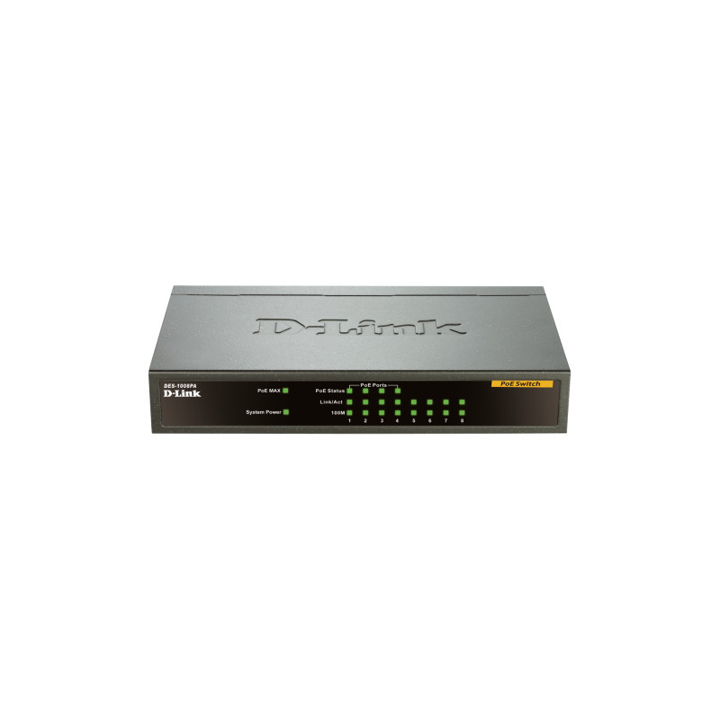 D-Link DES-1008PA network switch Unmanaged Fast Ethernet (10/100) Power over Ethernet (PoE) Black
