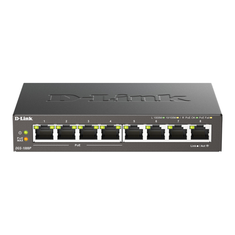 D-Link DGS-1008P Unmanaged L2 Gigabit Ethernet (10/100/1000) Power over Ethernet (PoE) Black